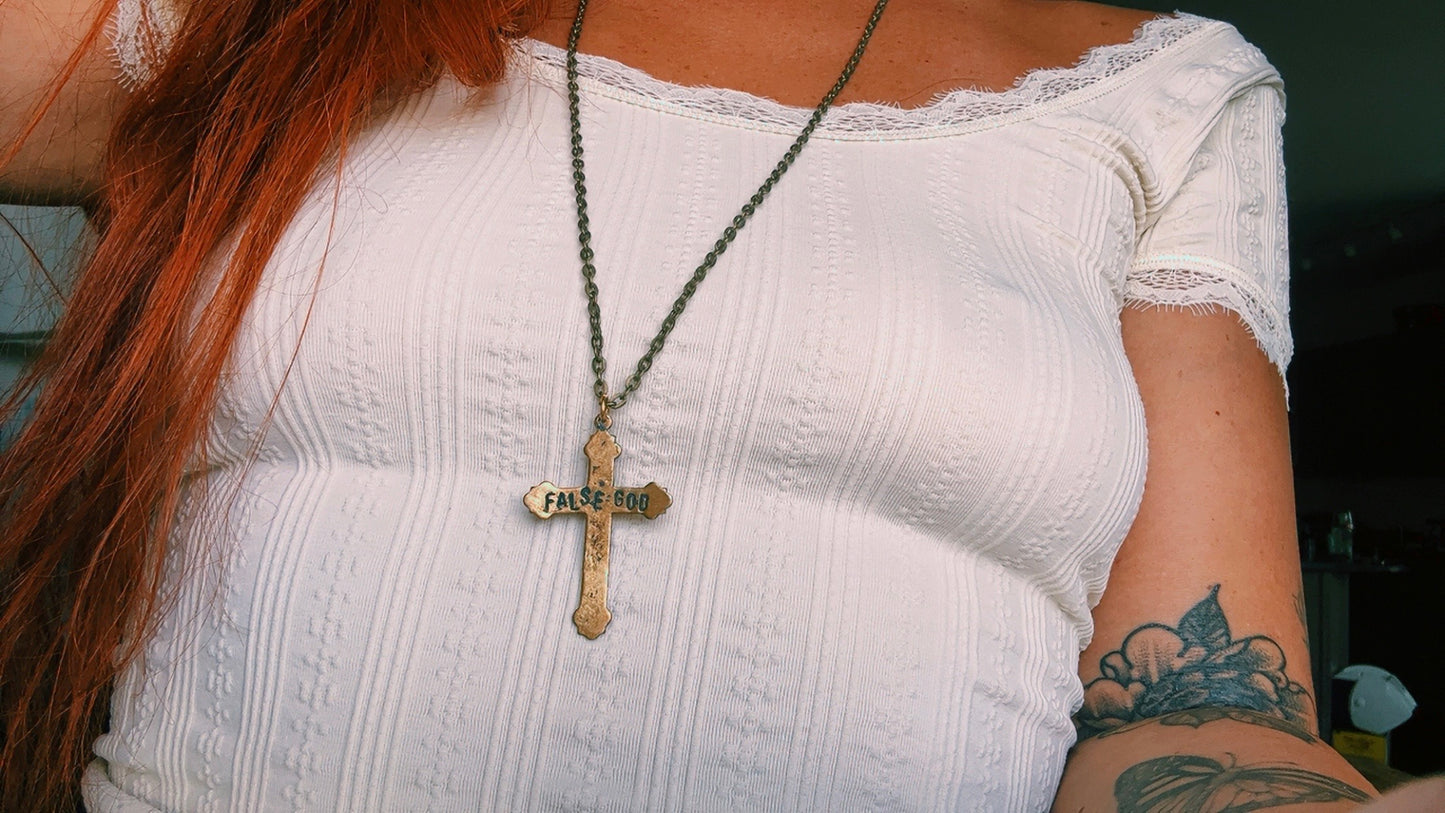 “False God” – Brass Cross Necklace