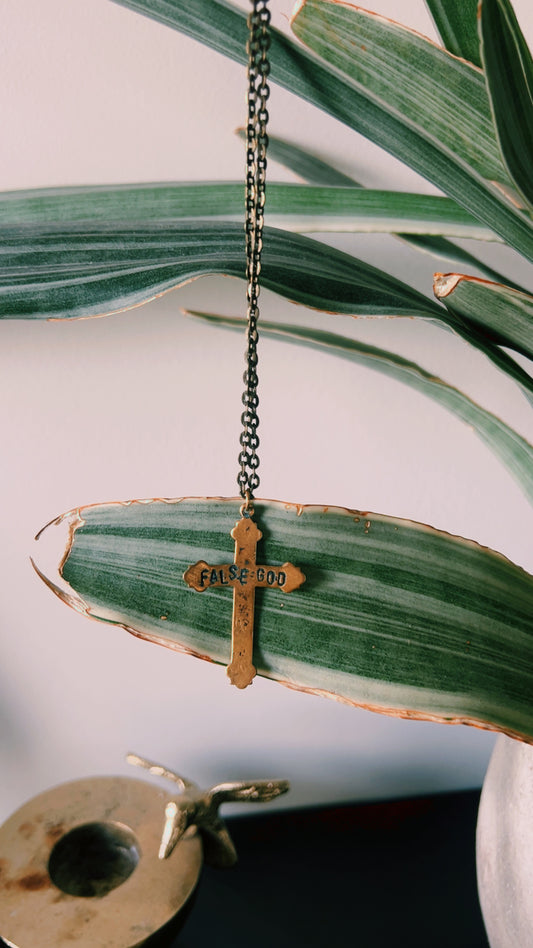 “False God” – Brass Cross Necklace