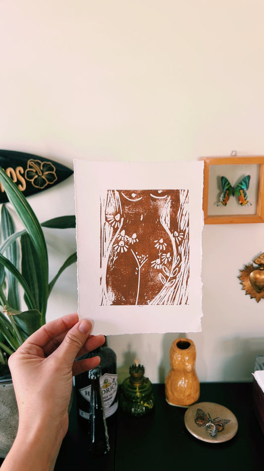 Still Growing Wildflowers - Linocut Print