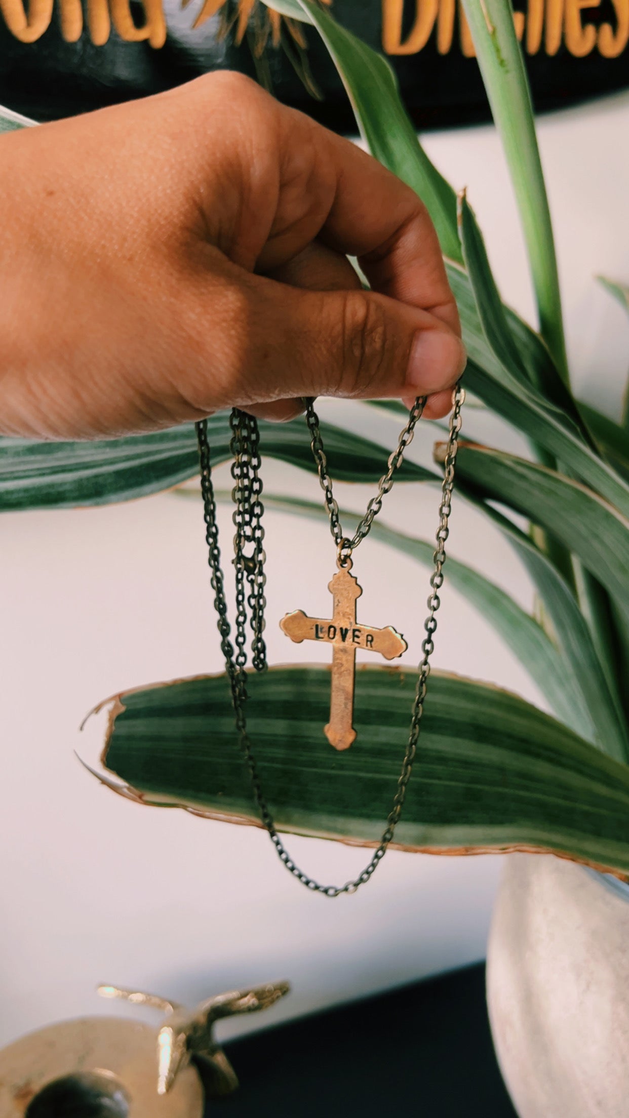 “Lover” – Brass Cross Necklace (for the lover & the fighter)