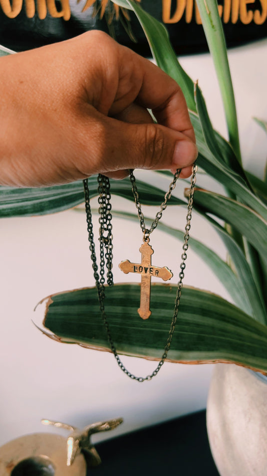 “Lover” – Brass Cross Necklace (for the lover & the fighter)
