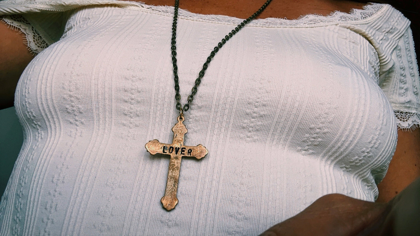 “Lover” – Brass Cross Necklace (for the lover & the fighter)