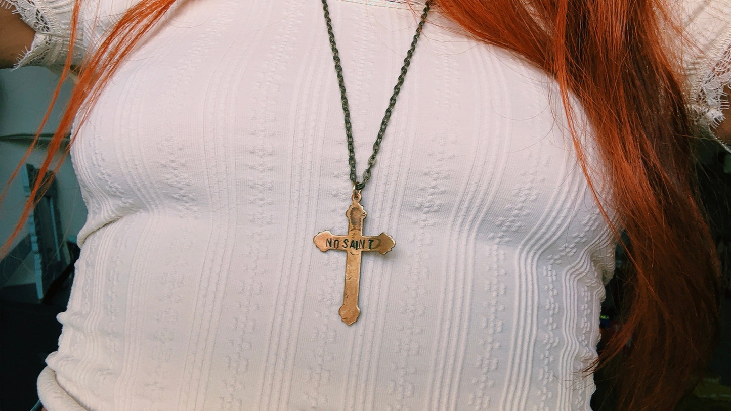 “No Saint” – Brass Cross Necklace ✝️ (Inspired by The Worst of Me)