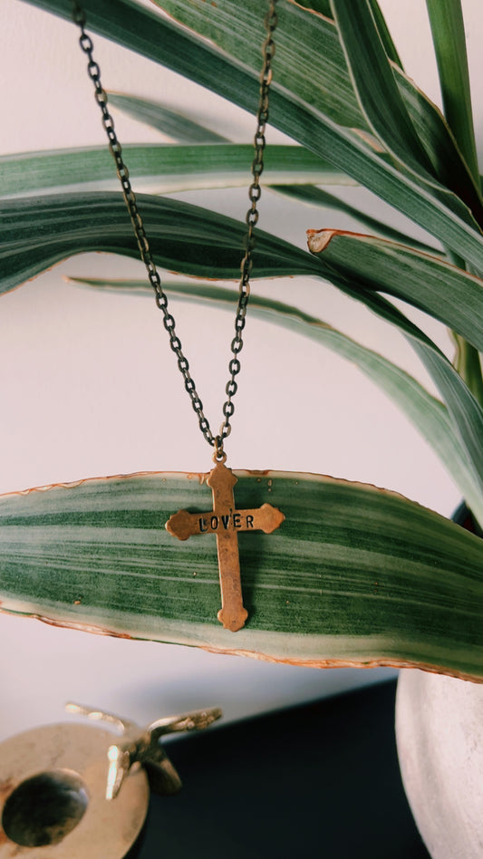 “Lover” – Brass Cross Necklace (for the lover & the fighter)