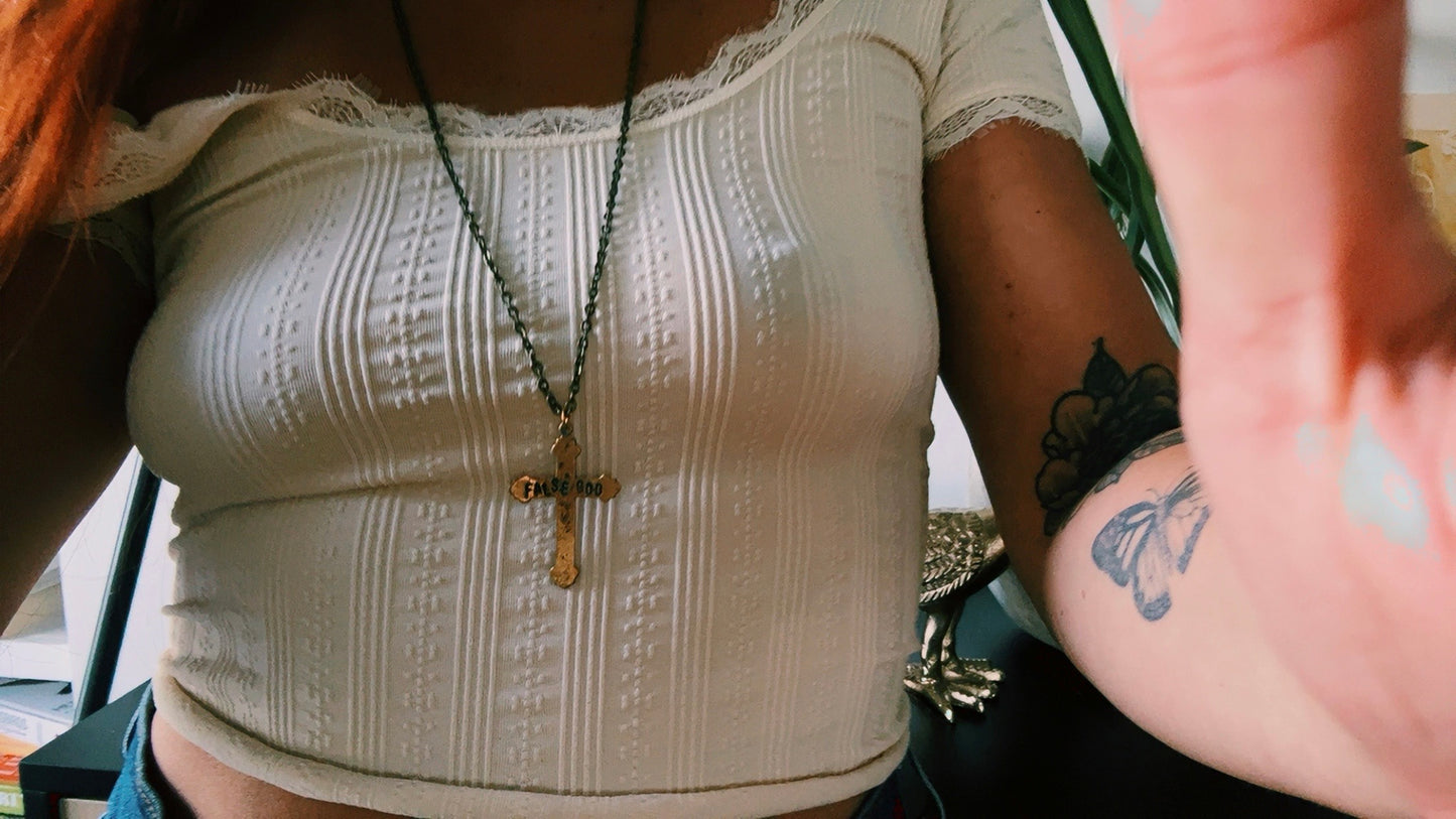 “False God” – Brass Cross Necklace